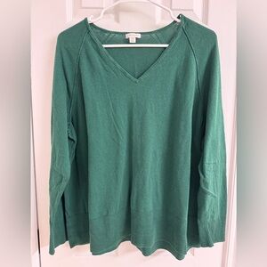 J. Jill Forest Green V-Neck Silk and Cotton Sweater - Plus Size 1X